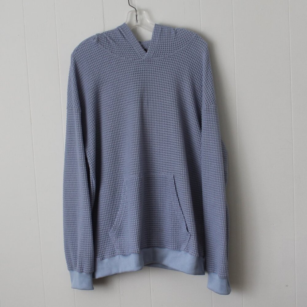 Incerun Men Relaxed Fit Blue Waffle Knit Front Pocket Hoodie XL